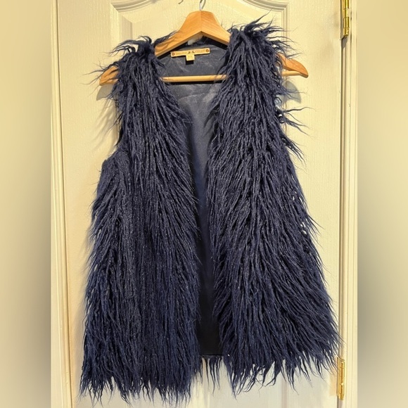 Chelsea & Violet Jackets & Blazers - Chelsea & Violet blue shag vest size XS